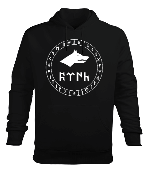 Tisho - Göktürk,Göktürk logosu,Türkiye. Siyah Erkek Kapüşonlu Hoodie Sweatshirt