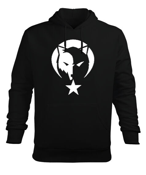 Tisho - Göktürk,Göktürk logosu,Türkiye. Siyah Erkek Kapüşonlu Hoodie Sweatshirt