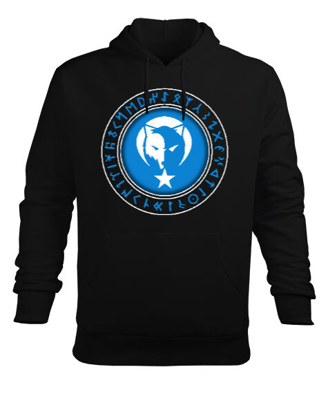 Tisho - Göktürk,Göktürk logosu,Türkiye. Siyah Erkek Kapüşonlu Hoodie Sweatshirt