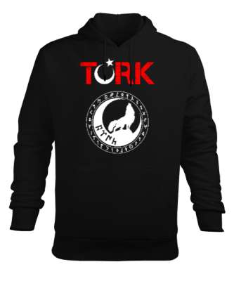 Göktürk,Göktürk logosu,Türkiye. Siyah Erkek Kapüşonlu Hoodie Sweatshirt - Tisho