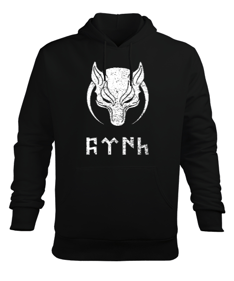 Tisho - Göktürk,Göktürk logosu,Türkiye. Siyah Erkek Kapüşonlu Hoodie Sweatshirt