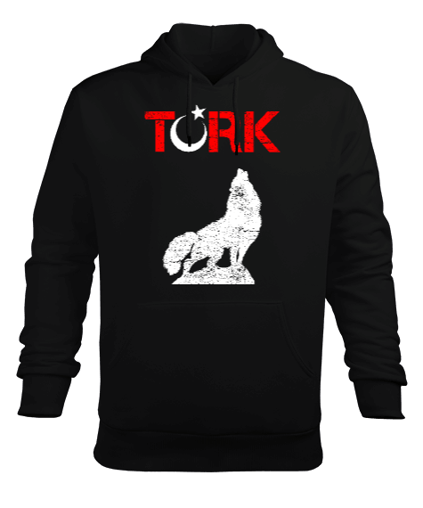 Tisho - Göktürk,Göktürk logosu,Türkiye. Siyah Erkek Kapüşonlu Hoodie Sweatshirt