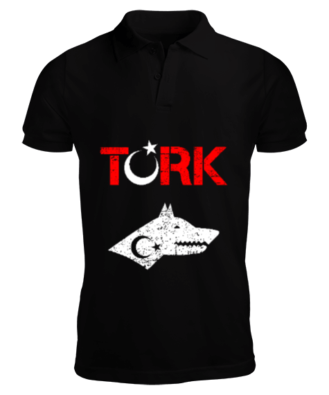 Tisho - Göktürk,Göktürk logosu,Türkiye. Siyah Erkek Kısa Kol Polo Yaka