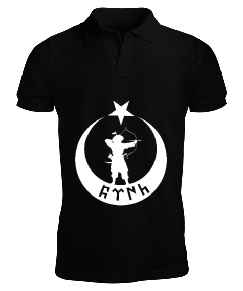 Tisho - Göktürk,Göktürk logosu,Türkiye. Siyah Erkek Kısa Kol Polo Yaka