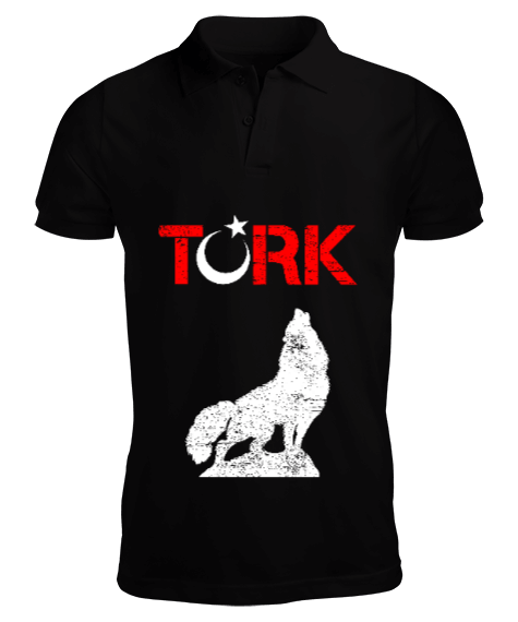 Tisho - Göktürk,Göktürk logosu,Türkiye. Siyah Erkek Kısa Kol Polo Yaka