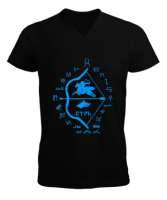 Göktürk,Göktürk logosu,Türkiye. Siyah Erkek Kısa Kol V Yaka Tişört - Tisho