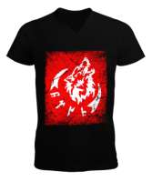 Göktürk,Göktürk logosu,Türkiye. Siyah Erkek Kısa Kol V Yaka Tişört - Tisho