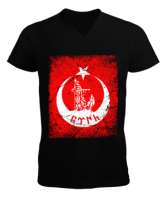 Göktürk,Göktürk logosu,Türkiye. Siyah Erkek Kısa Kol V Yaka Tişört - Tisho