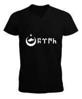 Göktürk,Göktürk logosu,Türkiye. Siyah Erkek Kısa Kol V Yaka Tişört - Tisho