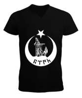 Göktürk,Göktürk logosu,Türkiye. Siyah Erkek Kısa Kol V Yaka Tişört - Tisho