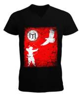Göktürk,Göktürk logosu,Türkiye. Siyah Erkek Kısa Kol V Yaka Tişört - Tisho