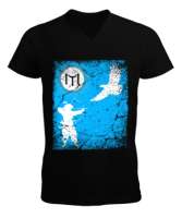 Göktürk,Göktürk logosu,Türkiye. Siyah Erkek Kısa Kol V Yaka Tişört - Tisho