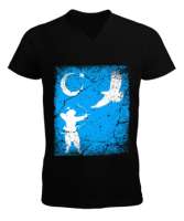 Göktürk,Göktürk logosu,Türkiye. Siyah Erkek Kısa Kol V Yaka Tişört - Tisho