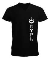 Göktürk,Göktürk logosu,Türkiye. Siyah Erkek Kısa Kol V Yaka Tişört - Tisho