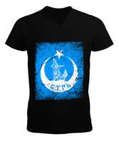 Göktürk,Göktürk logosu,Türkiye. Siyah Erkek Kısa Kol V Yaka Tişört - Tisho