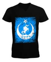 Göktürk,Göktürk logosu,Türkiye. Siyah Erkek Kısa Kol V Yaka Tişört - Tisho