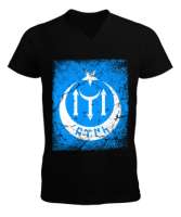 Göktürk,Göktürk logosu,Türkiye. Siyah Erkek Kısa Kol V Yaka Tişört - Tisho