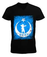 Göktürk,Göktürk logosu,Türkiye. Siyah Erkek Kısa Kol V Yaka Tişört - Tisho