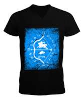 Göktürk,Göktürk logosu,Türkiye. Siyah Erkek Kısa Kol V Yaka Tişört - Tisho