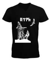 Göktürk,Göktürk logosu,Türkiye. Siyah Erkek Kısa Kol V Yaka Tişört - Tisho