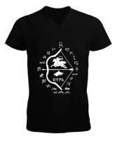 Göktürk,Göktürk logosu,Türkiye. Siyah Erkek Kısa Kol V Yaka Tişört - Tisho