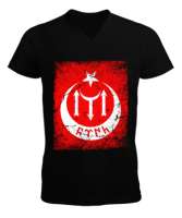 Göktürk,Göktürk logosu,Türkiye. Siyah Erkek Kısa Kol V Yaka Tişört - Tisho