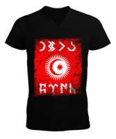 Göktürk,Göktürk logosu,Türkiye. Siyah Erkek Kısa Kol V Yaka Tişört - Tisho