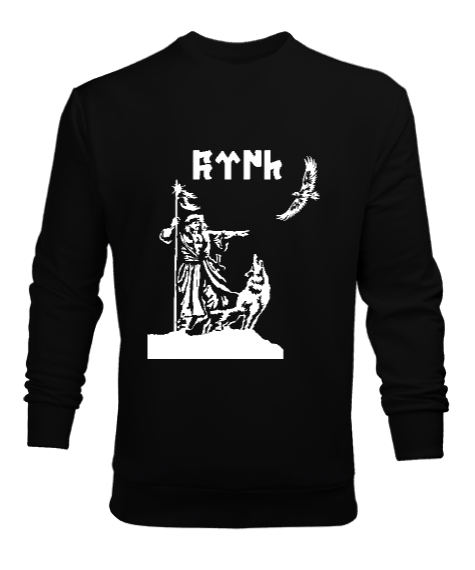 Tisho - Göktürk,Göktürk logosu,Türkiye. Siyah Erkek Sweatshirt