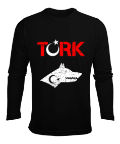 Göktürk,Göktürk logosu,Türkiye. Siyah Erkek Uzun Kol Yazlık Tişört - Tisho