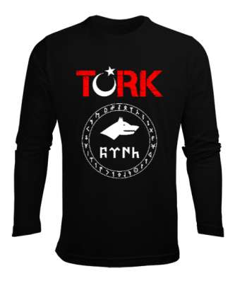 Göktürk,Göktürk logosu,Türkiye. Siyah Erkek Uzun Kol Yazlık Tişört - Tisho