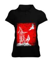 Göktürk,Göktürk logosu,Türkiye. Siyah Kadın Polo Yaka Tişört - Tisho