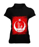 Göktürk,Göktürk logosu,Türkiye. Siyah Kadın Polo Yaka Tişört - Tisho
