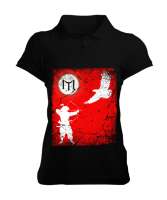 Göktürk,Göktürk logosu,Türkiye. Siyah Kadın Polo Yaka Tişört - Tisho