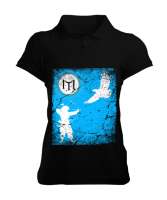 Göktürk,Göktürk logosu,Türkiye. Siyah Kadın Polo Yaka Tişört - Tisho