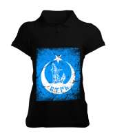 Göktürk,Göktürk logosu,Türkiye. Siyah Kadın Polo Yaka Tişört - Tisho