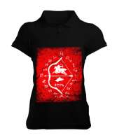 Göktürk,Göktürk logosu,Türkiye. Siyah Kadın Polo Yaka Tişört - Tisho