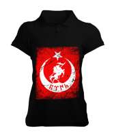 Göktürk,Göktürk logosu,Türkiye. Siyah Kadın Polo Yaka Tişört - Tisho
