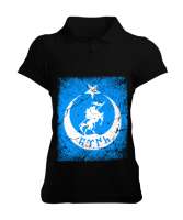 Göktürk,Göktürk logosu,Türkiye. Siyah Kadın Polo Yaka Tişört - Tisho