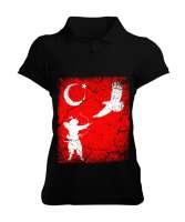 Göktürk,Göktürk logosu,Türkiye. Siyah Kadın Polo Yaka Tişört - Tisho