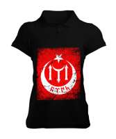 Göktürk,Göktürk logosu,Türkiye. Siyah Kadın Polo Yaka Tişört - Tisho