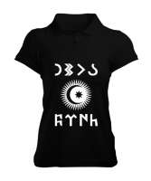 Göktürk,Göktürk logosu,Türkiye. Siyah Kadın Polo Yaka Tişört - Tisho