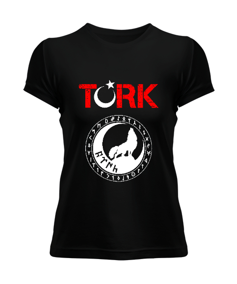 Tisho - Göktürk,Göktürk logosu,Türkiye. Siyah Kadın Tişört