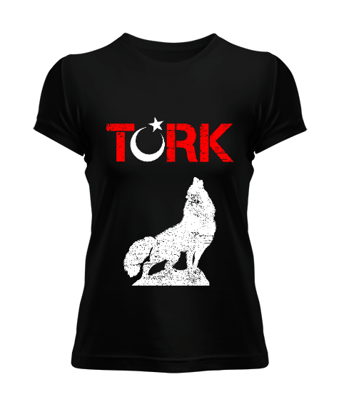 Tisho - Göktürk,Göktürk logosu,Türkiye. Siyah Kadın Tişört