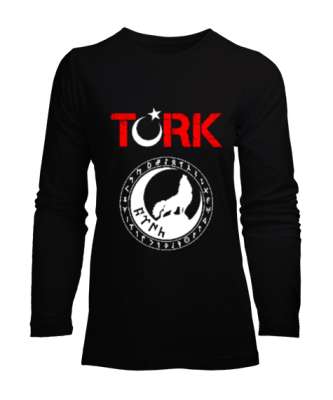 Göktürk,Göktürk logosu,Türkiye. Siyah Kadın Uzun Kol Tişört - Tisho