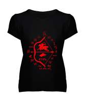 Göktürk,Göktürk logosu,Türkiye. Siyah Kadın V Yaka Tişört - Tisho