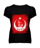 Göktürk,Göktürk logosu,Türkiye. Siyah Kadın V Yaka Tişört - Tisho