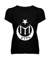 Göktürk,Göktürk logosu,Türkiye. Siyah Kadın V Yaka Tişört - Tisho