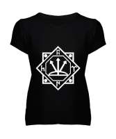 Göktürk,Göktürk logosu,Türkiye. Siyah Kadın V Yaka Tişört - Tisho