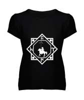 Göktürk,Göktürk logosu,Türkiye. Siyah Kadın V Yaka Tişört - Tisho