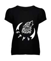 Göktürk,Göktürk logosu,Türkiye. Siyah Kadın V Yaka Tişört - Tisho